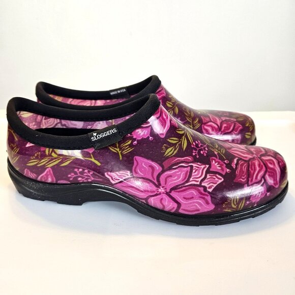 Sloggers Womens Size 10 Waterproof Garden Clogs Purple Floral Print Made In USA - Picture 6 of 12